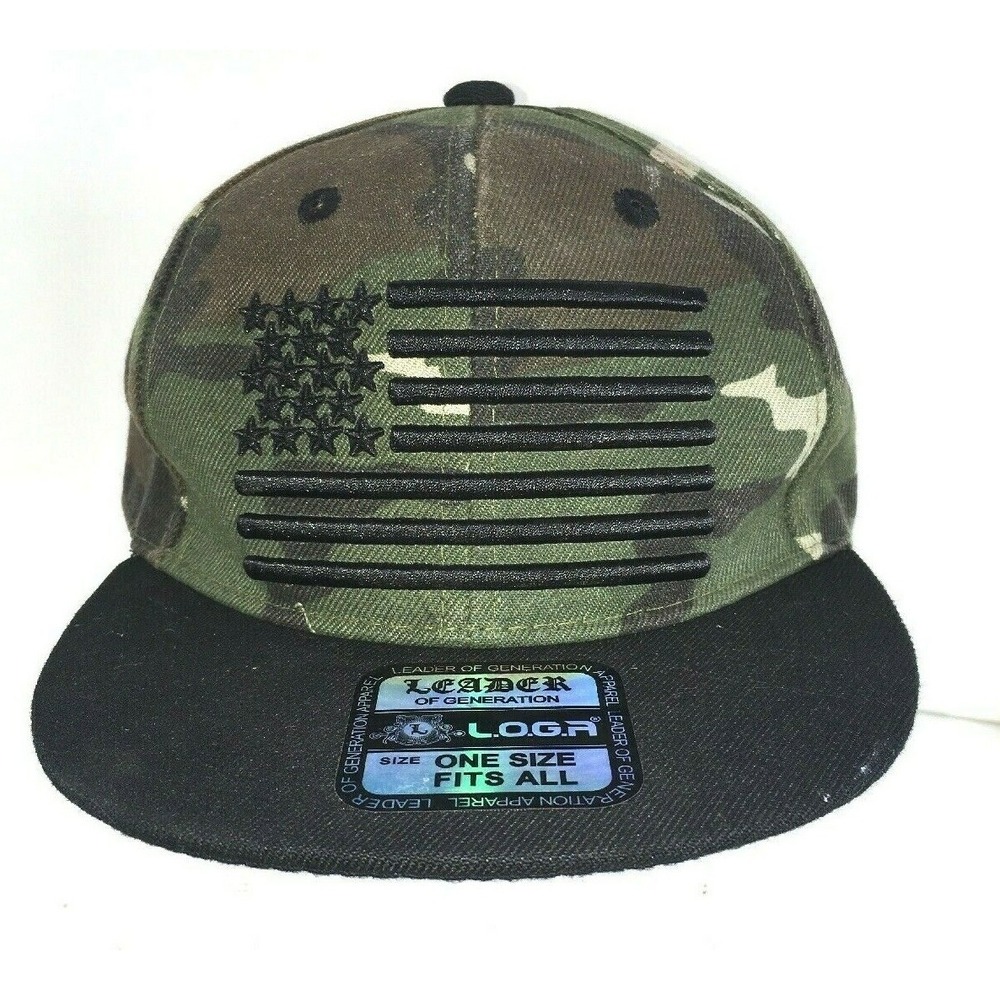 LOGA Mens Snapback Hat Leader Of Generation Cap USA Flag Camo Distressed